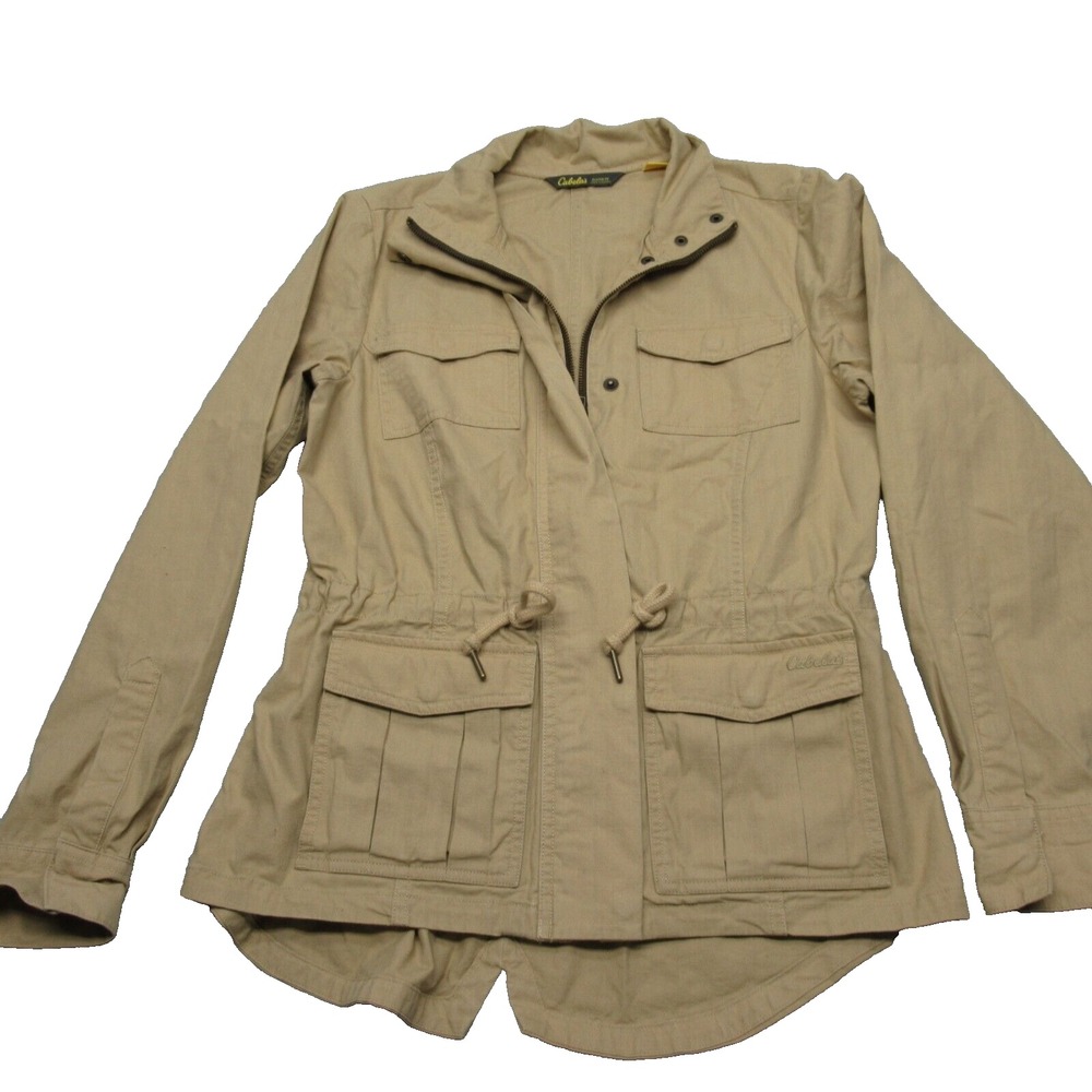 Cabelas Jacket Women Small Beige Casual Classic Fit Drawstring Waist Utility